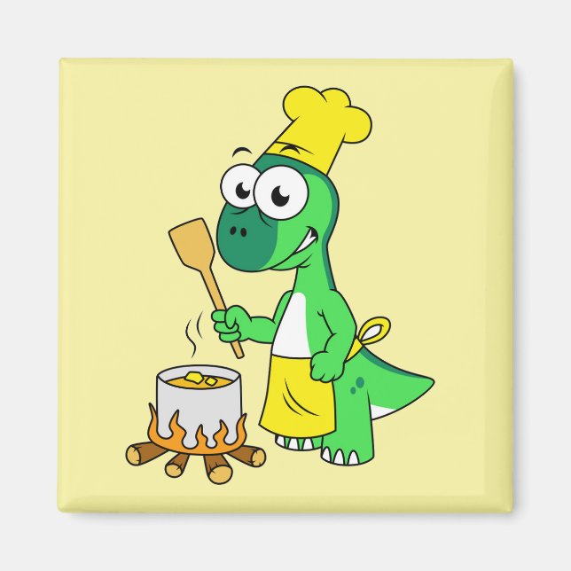 Imán Ilustracion De La Cocina De Los Dinosaurios Parasa (Frente)