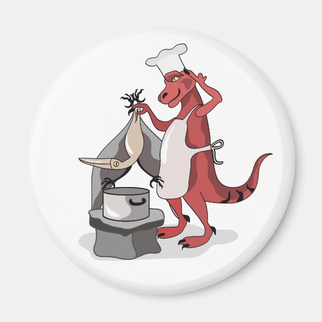 Imán Ilustracion De La Cocina De Un Chef Rex Tirrannosa (Frente)