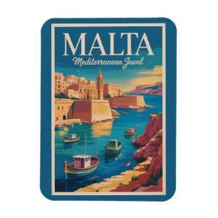 Imán Ilustración de la costa de Malta Arte de viaje vin