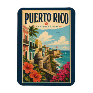 Imán Ilustración de la costa de Puerto Rico Arte de via