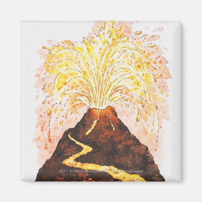 Imán Ilustracion de la erupción volcánica (Frente)