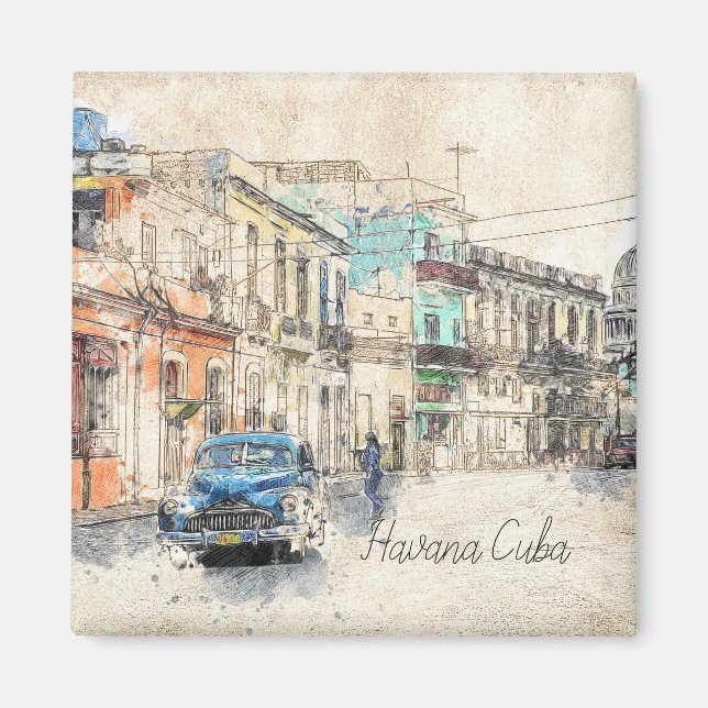 Imán Ilustracion de La Habana Cuba (Frente)