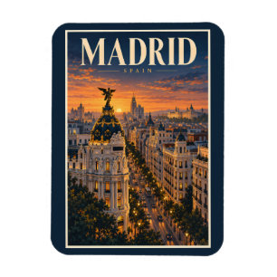 Imán Ilustración de la puesta de sol en Madrid España A