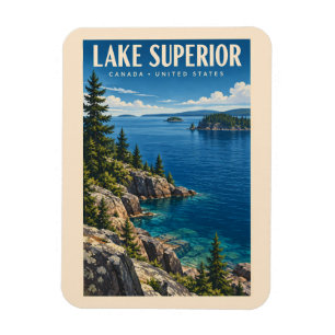 Imán Ilustración de Lake Superior Arte de viaje vintage
