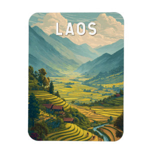 Imán Ilustración de Laos Viajes Arte Vintage