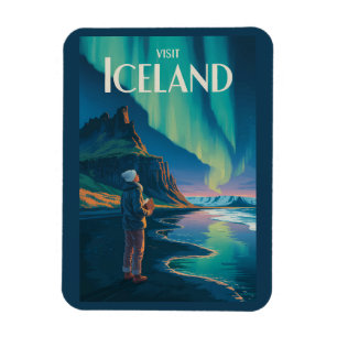 Imán Ilustración de las luces del norte de Islandia Art