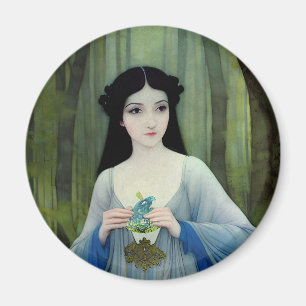 Imán Ilustracion de lavado de tinta de bella mujer en l