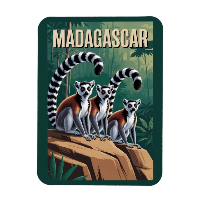 Imán Ilustración de lémures de Madagascar Arte de viaje (Vertical)