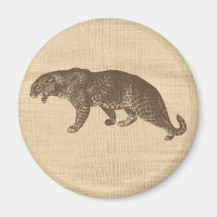 Imán Ilustracion de leopardo de época en Burlap