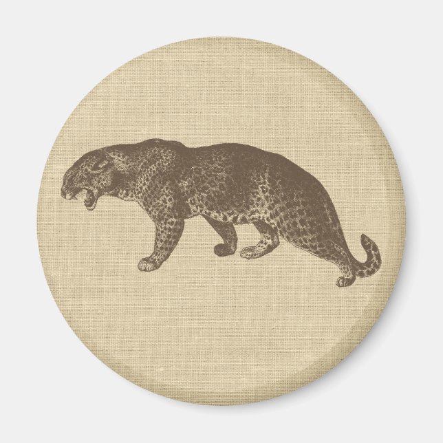 Imán Ilustracion de leopardo de época en Burlap (Frente)