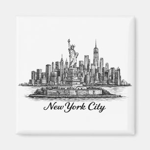 Imán Ilustración de línea del horizonte de la ciudad de