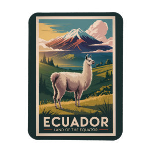 Imán Ilustración de Llama de Ecuador Arte de Viaje Vint