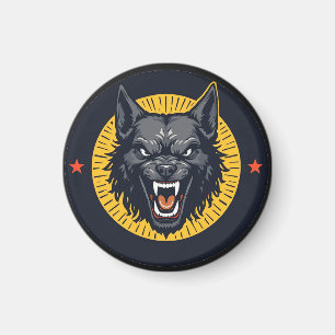 Imán Ilustración de lobo feroz con diseño circular