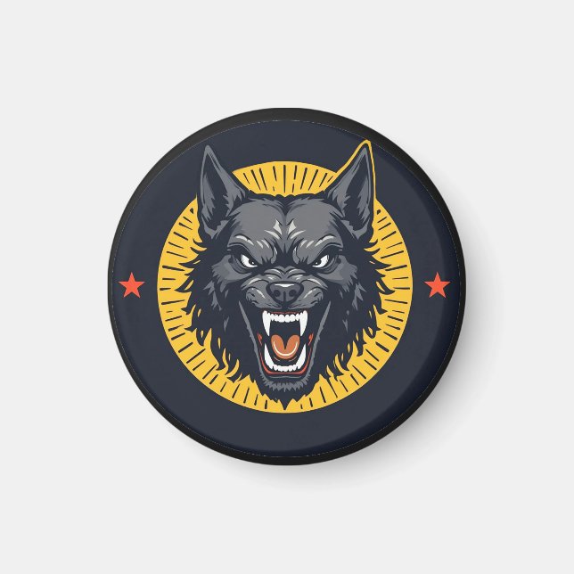 Imán Ilustración de lobo feroz con diseño circular (Frente)
