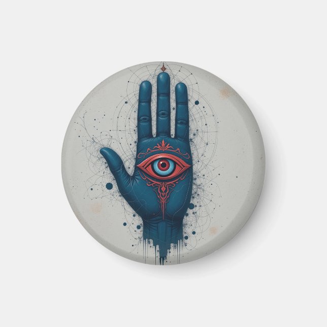 Imán Ilustración de mano mística con ojo rojo (Frente)