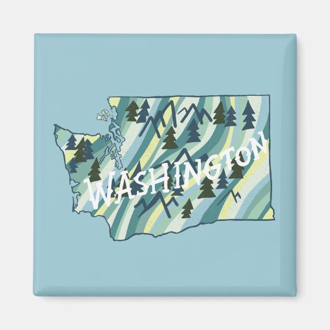 Imán Ilustracion de Mapa del Estado de Washington (Frente)