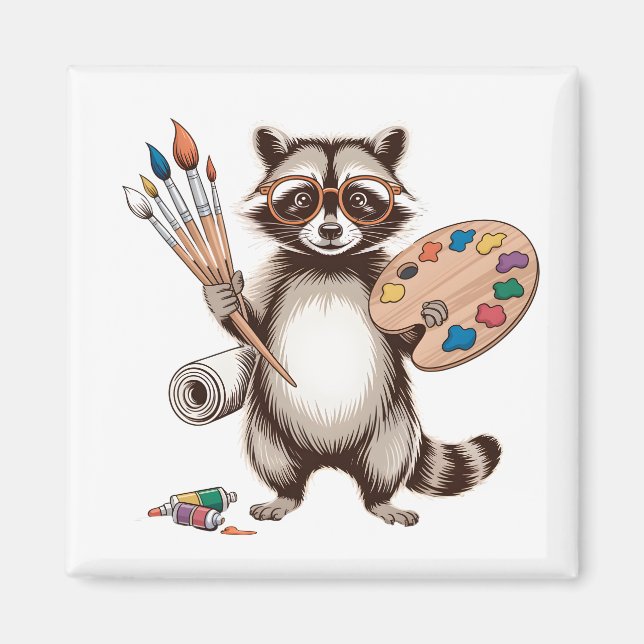 Imán Ilustración de Mapache Pintor Genial (Frente)