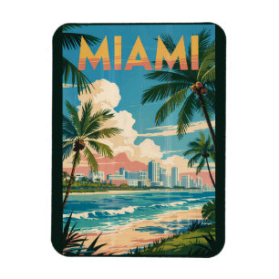 Imán Ilustración de Miami Florida Arte de Viaje Vintage