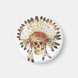 Imán Ilustracion de moda de cráneo nativo americano