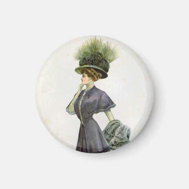 Imán Ilustracion de moda de época Lady Gorra Botánico (Frente)