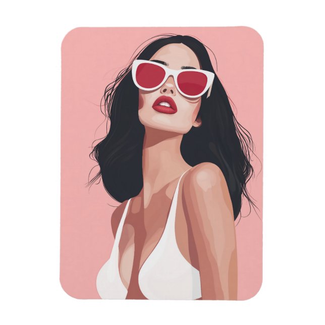 Imán Ilustracion De Moda Mujer Elegante Con Gafas De So (Vertical)