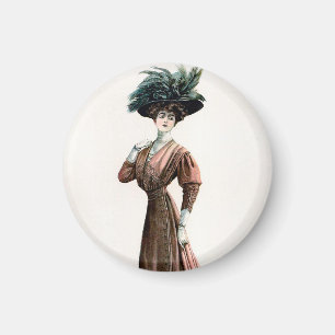 Imán Ilustracion de moda vintage Lady Feather Gorra