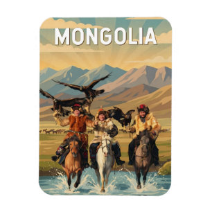 Imán Ilustración de Mongolia Arte de Viaje Vintage