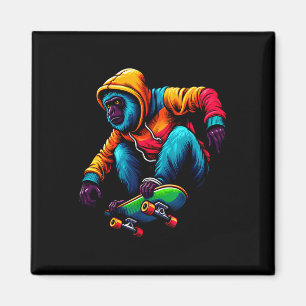 Imán Ilustración de mono aullador funky skateboarding g