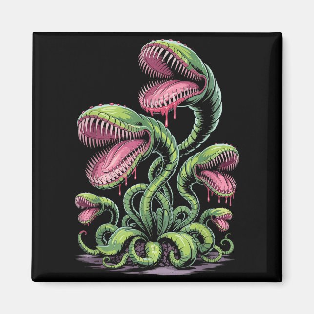 Imán Ilustración de monstruo de planta carnívora con di (Frente)