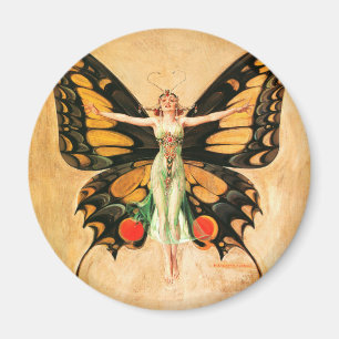 Imán Ilustración de Mujer Volando Mariposa Flapper