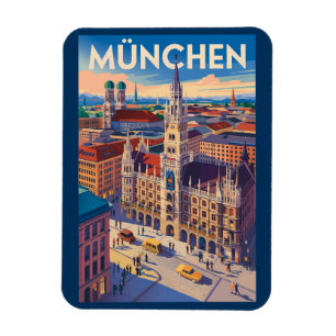 Imán Ilustración de Múnich Alemania Arte de Viaje Vinta