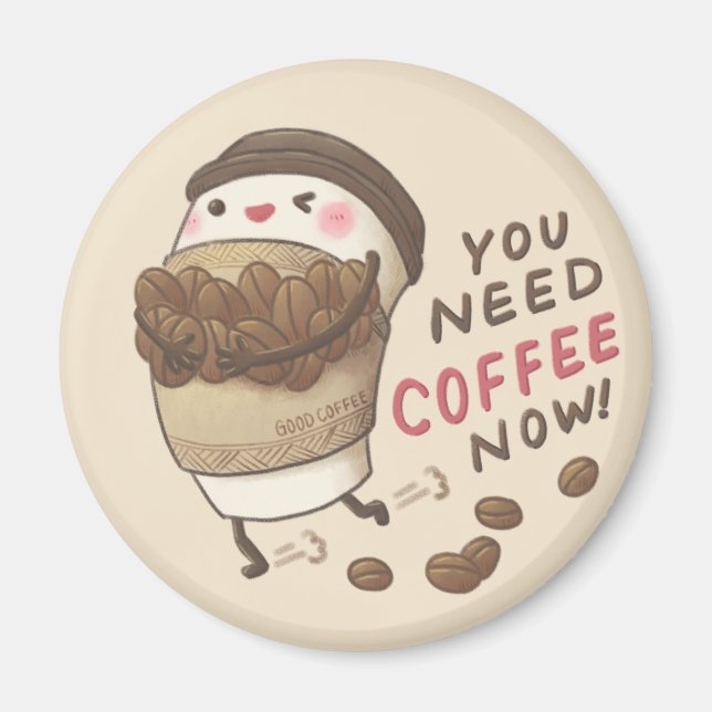 Imán Ilustración de Necesitas Café Ahora (Frente)