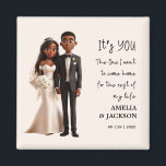 Imán Ilustracion de novia y de Groom con cita amorosa<br><div class="desc">Ilustracion Novia y Groom con citas de amor Wedding Favors Magnet Eleva a tu boda con nuestro "Ilustracion de novias y novios favoritos con citas de amor Magnet". Citas de amor escritas "Eres tú el que quiero volver a casa por el resto de mi vida" Personaliza estos imanes encantadores con...</div>