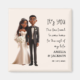 Imán Ilustracion de novia y de Groom con cita amorosa