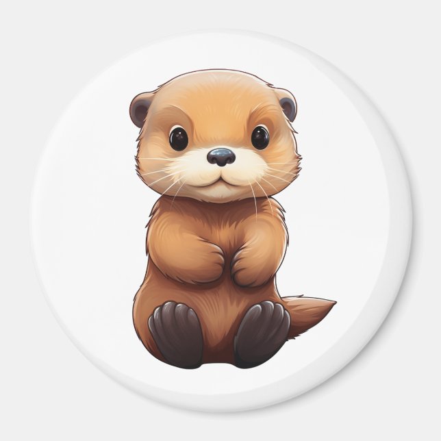 Imán ilustracion de nutria personalizado (Frente)