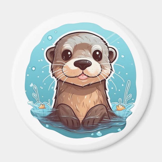 Imán ilustracion de nutria personalizado (Frente)