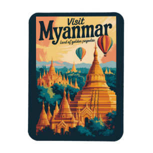 Imán Ilustración de pagodas de Myanmar Arte de viaje vi