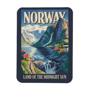 Imán Ilustración de paisaje de Noruega Arte de viaje vi