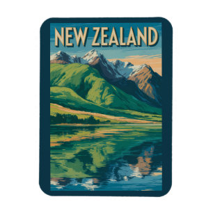Imán Ilustración de paisaje de Nueva Zelanda Arte de vi