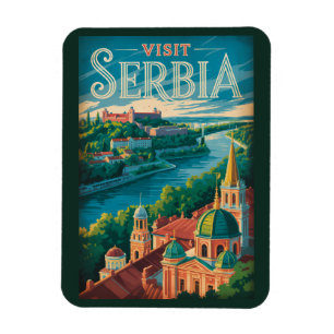 Imán Ilustración de paisaje de Serbia Arte de viaje vin