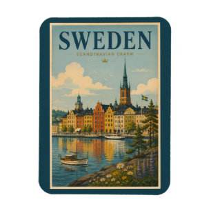 Imán Ilustración de paisaje de Suecia Arte de viaje vin