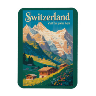 Imán Ilustración de paisaje de Suiza Arte de viaje