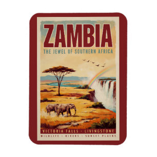 Imán Ilustración de paisaje de Zambia Arte de viaje vin