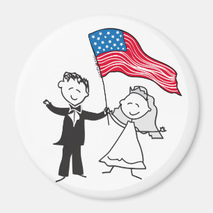 Imán Ilustracion de pareja con bandera estadounidense