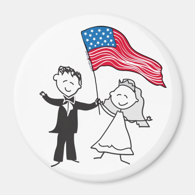 Imán Ilustracion de pareja con bandera estadounidense (Frente)