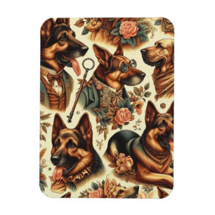 Imán Ilustracion de Pastor Alemán Vintage
