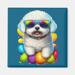 Imán Ilustración de perro Bichon Frise huevos de Pascua