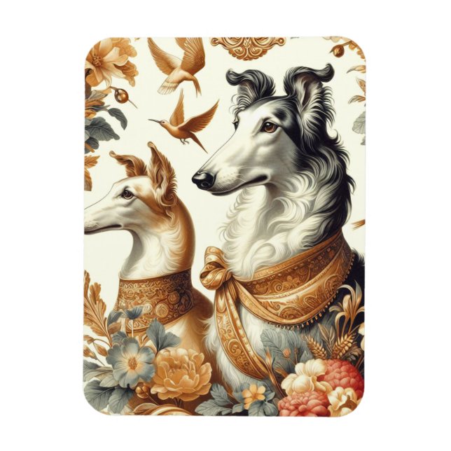 Imán Ilustracion de perro de Borzoi Vintage (Vertical)