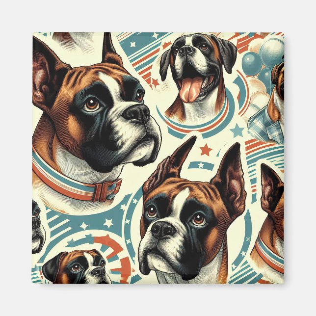 Imán Ilustracion de perro de Boxer sin costura (Frente)