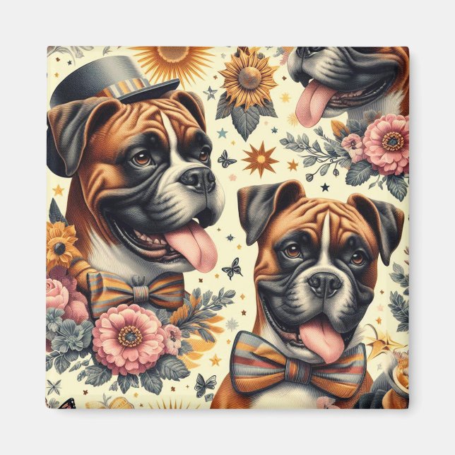 Imán Ilustracion de perro de Boxer Vintage (Frente)
